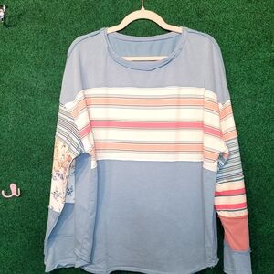 958 NWOT Boutique Striped Patchwork Long Sleeve Top